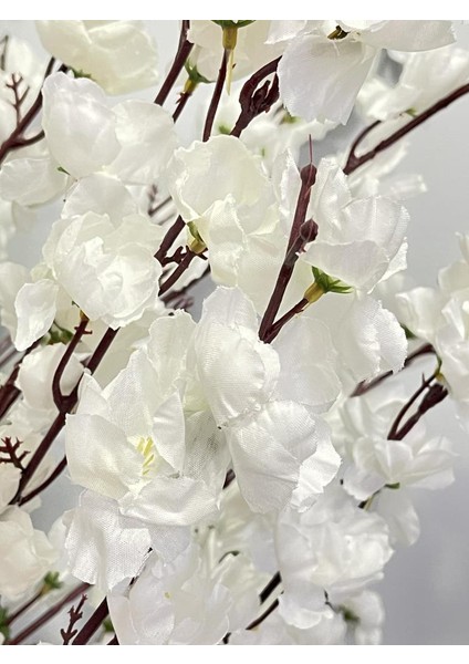 Yapay Ağaç Bahardalı Ağacı Beyaz Japon Kiraz Çiçeği Sakura Çiçeği 127X70CM Siyah Plastik Saksılı modelleri