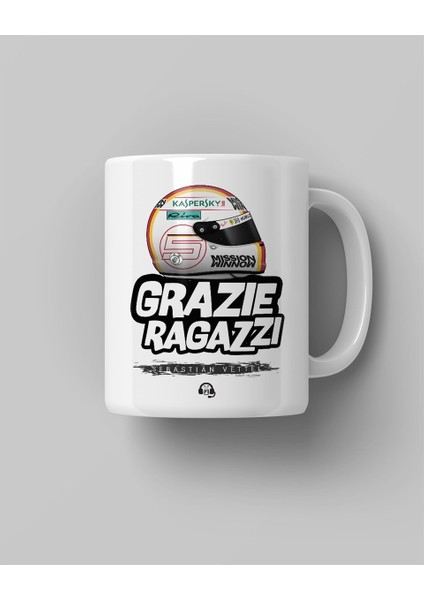 Sebastian Vettel Grazie Rogazzi Baskılı Beyaz Kahve Kupa Bardak