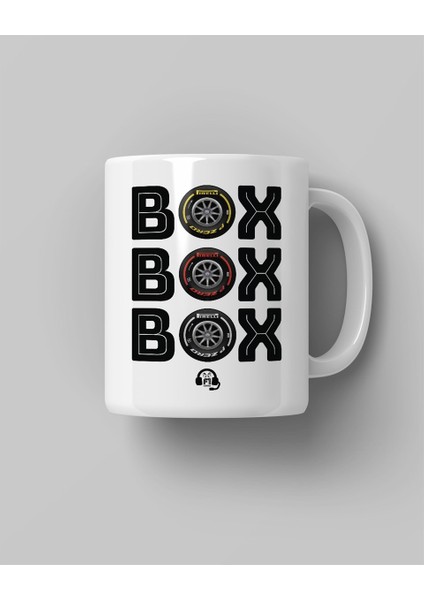 Box Box Box Formula 1 Temalı Baskılı Beyaz Kahve Kupa Bardak