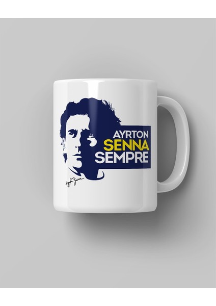 Ayrton Senna Sempre Baskılı Beyaz Kahve Kupa Bardak