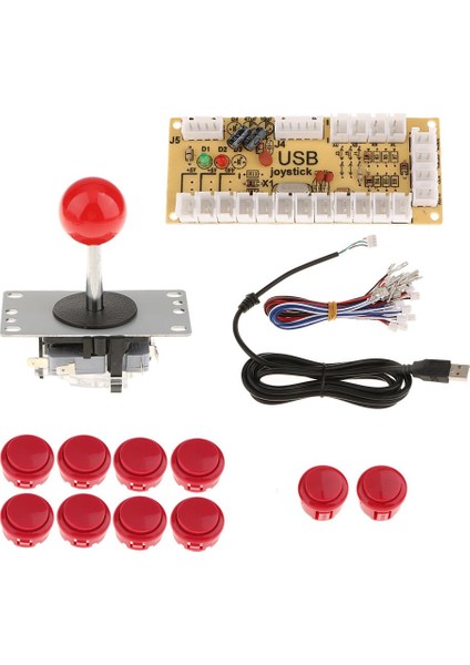 Arcade Dıy Kitleri Usb Kodlayıcı Pc Joystick İle 5 Pin + 10 Itme Düğmeleri Kırmızı (Yurt Dışından)