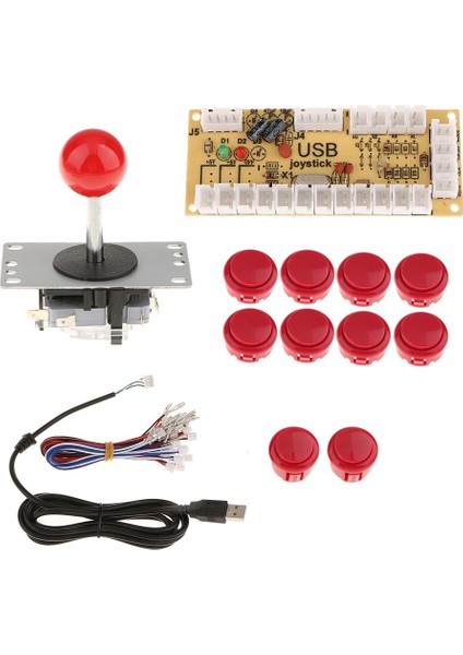 Arcade Dıy Kitleri Usb Kodlayıcı Pc Joystick İle 5 Pin + 10 Itme Düğmeleri Kırmızı (Yurt Dışından)