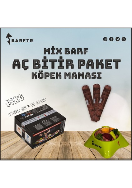 Mix Barf 13 kg Aç Bitir Köpek Maması (13 Paket - 1000 Gr)