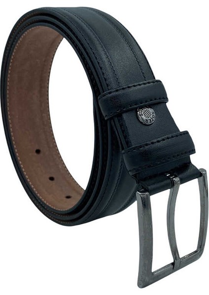 Siyah Suni Deri Desenli 3.5 Cm.lik Klasik Kemer - 8000-61-22K-112