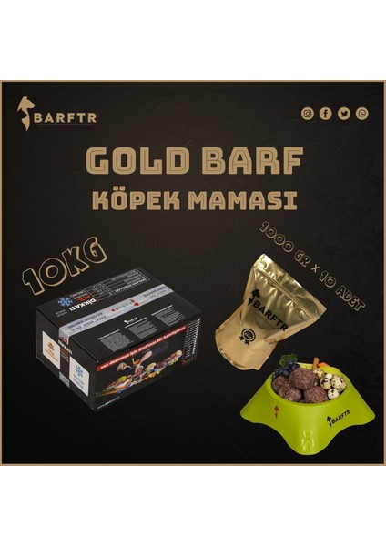 Gold Barf 10 kg Köpek Maması (10 Paket - 1000 Gr)