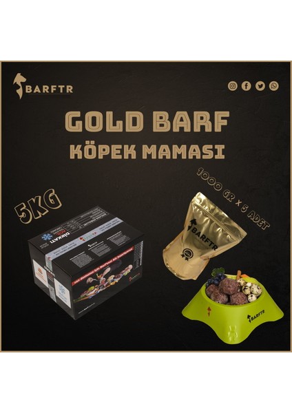 Gold Barf 5 kg Köpek Maması (5 Paket - 1000 Gr)