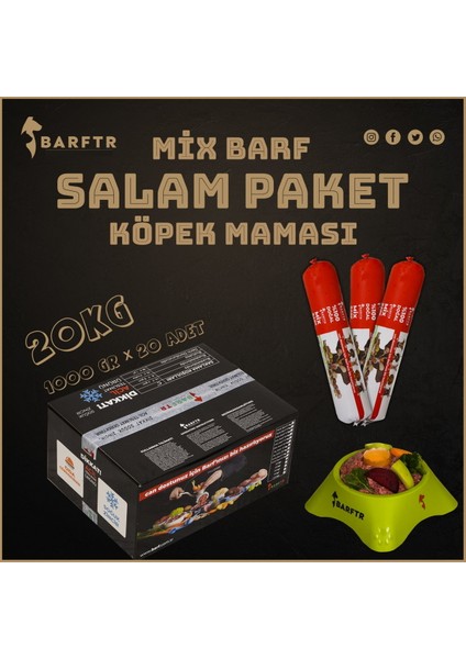 Mix Barf 20 kg Salam Köpek Maması (26 Paket - 770 Gr)