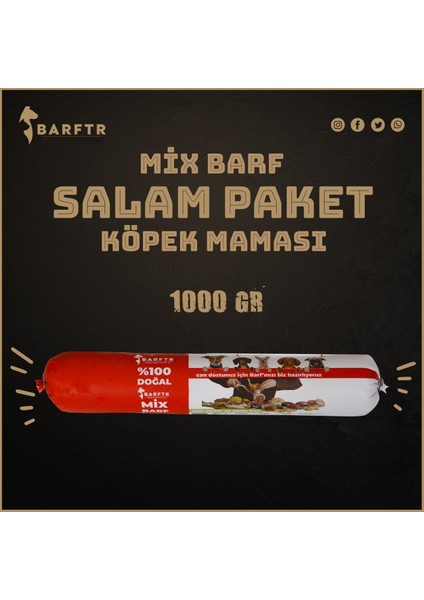 Mix Barf 20 kg Salam Köpek Maması (20 Paket - 1000 GR)91000100001163