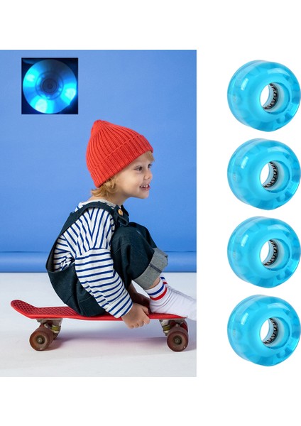 Kaykay Tekerlekleri 54X36MM 78A Yuvarlak LED -Up Longboard Tekerlekleri (4-Pack) -Tah-Karanlık, Her Yaş ve Beceri Seviyeleri - Mavi