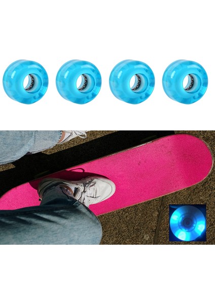 Kaykay Tekerlekleri 54X36MM 78A Yuvarlak LED -Up Longboard Tekerlekleri (4-Pack) -Tah-Karanlık, Her Yaş ve Beceri Seviyeleri - Mavi