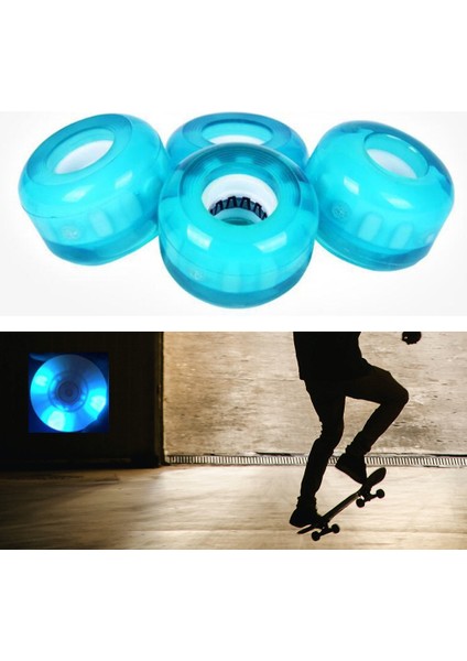 Kaykay Tekerlekleri 54X36MM 78A Yuvarlak LED -Up Longboard Tekerlekleri (4-Pack) -Tah-Karanlık, Her Yaş ve Beceri Seviyeleri - Mavi