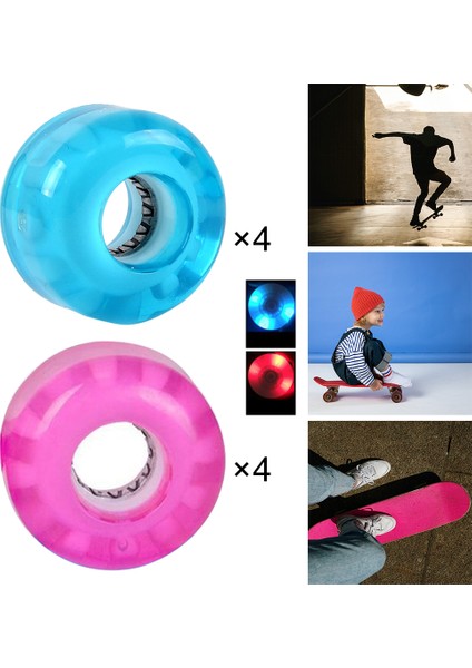 Kaykay Tekerlekleri 54X36MM 78A Yuvarlak LED -Up Longboard Tekerlekleri (4-Pack) -Tah-Karanlık, Her Yaş ve Beceri Seviyeleri - Mavi