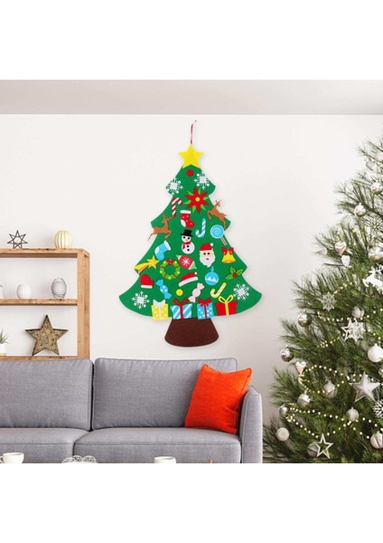Keçe Noel Ağacı Zanaat Kapı Partisi Yürümeye Başlayanlar Için Ayrılabilir Süsler ile 33 ADET35X26 Inç Hissettim modelleri