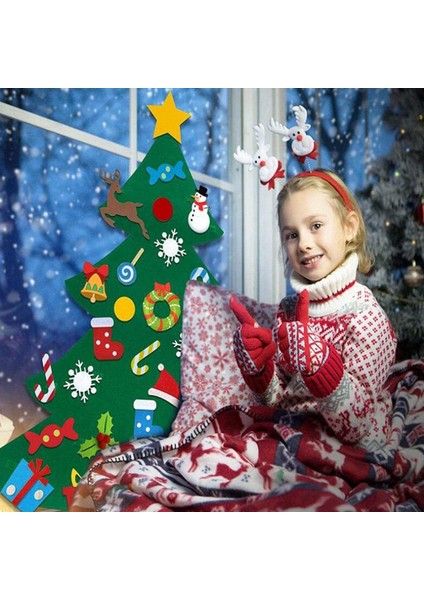 Keçe Noel Ağacı Zanaat Kapı Partisi Yürümeye Başlayanlar Için Ayrılabilir Süsler ile 33 ADET35X26 Inç Hissettim indirimleri