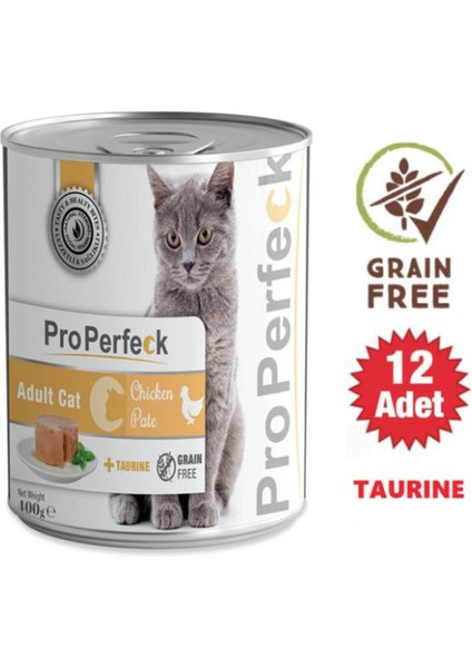 Tahılsız Tavuk Etli Püre Yetişkin Kedi Konservesi 400 gr 12 Adet + Taurine