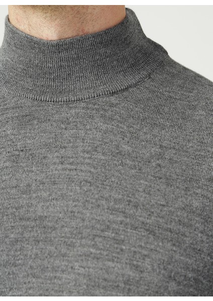 Yarım Balıkçı Yaka Düz Gri Melanj Kazak