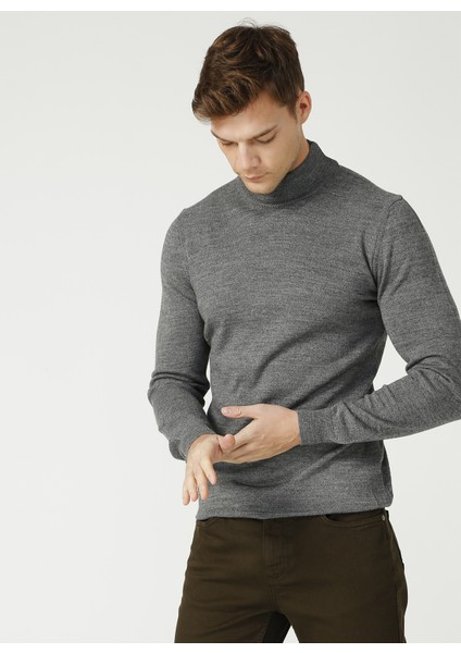 Yarım Balıkçı Yaka Düz Gri Melanj Kazak modelleri