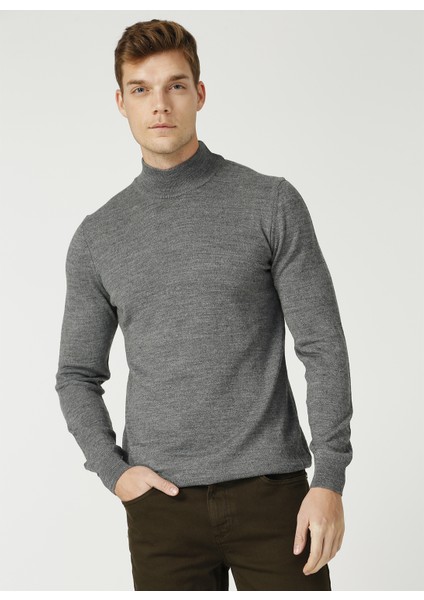 Yarım Balıkçı Yaka Düz Gri Melanj Kazak indirimleri