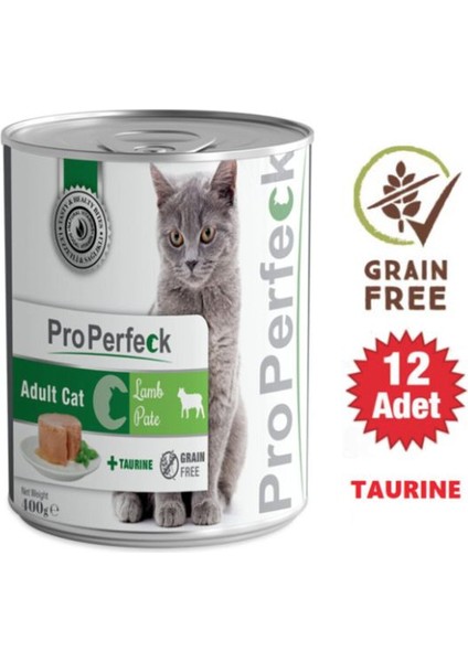 Tahılsız Kuzu Etli Püre Yetişkin Kedi Konservesi 400 gr 12 Adet + Taurine