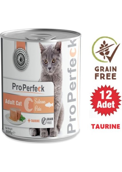 Tahılsız Somonlu Püre Yetişkin Kedi Konservesi 400 gr 12 Adet + Taurine