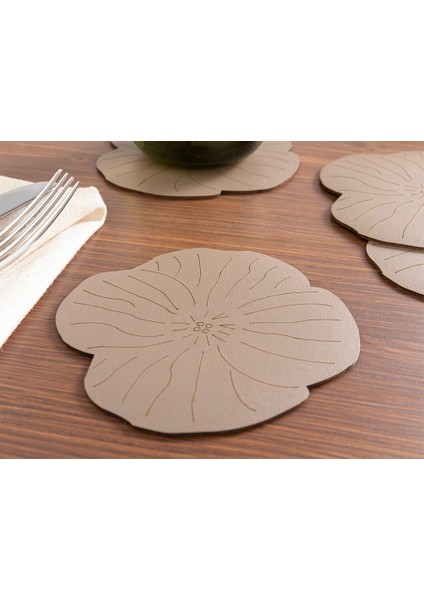 Flowery Suni Deri 4'lü Bardak Altlığı 11 cm Vizon fiyatları