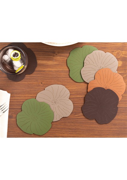 Flowery Suni Deri 4'lü Bardak Altlığı 11 cm Vizon modelleri
