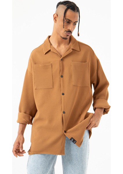 Oversize Fitilli Çift Cepli Taba Gömlek