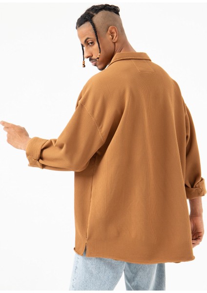 Oversize Fitilli Çift Cepli Taba Gömlek