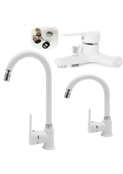 - Oynar Başlıklı Perletör Banyo + Kuğu Lavabo + Evye Bataryası 3'lü Set