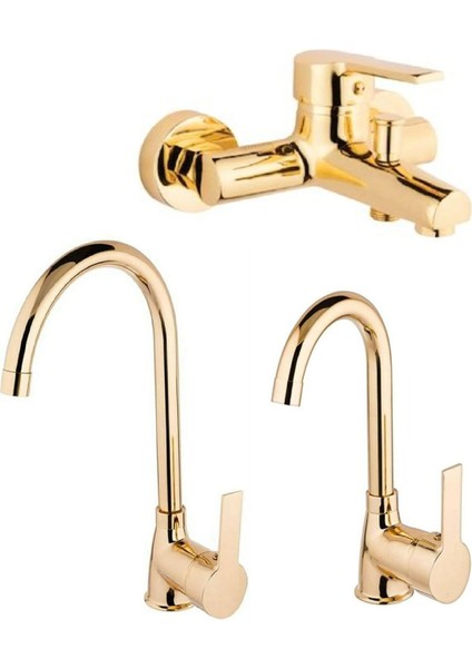 Oynar Başlıklı Perletör Banyo + Kuğu Lavabo + Evye Bataryası 3'lü Set