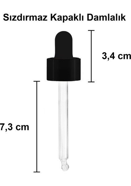 50 cc Şeffaf Damlalık Metal Siyah Sızdırmaz Kapaklı 50 ml Dropper Cam Serum Şişesi 6 Adet