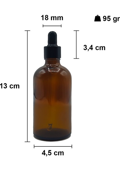 100 cc Amber Damlalık Metal Siyah Sızdırmaz Kapaklı 100 ml Dropper Cam Serum Şişesi 1 Adet