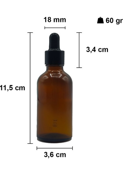 50 cc Amber Damlalık Metal Siyah Sızdırmaz Kapaklı 50 ml Dropper Cam Serum Şişesi 6 Adet