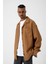 Oversize Bürümcük Çizgili Çift Cepli Camel Gömlek 1