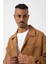 Oversize Bürümcük Çizgili Çift Cepli Camel Gömlek 5