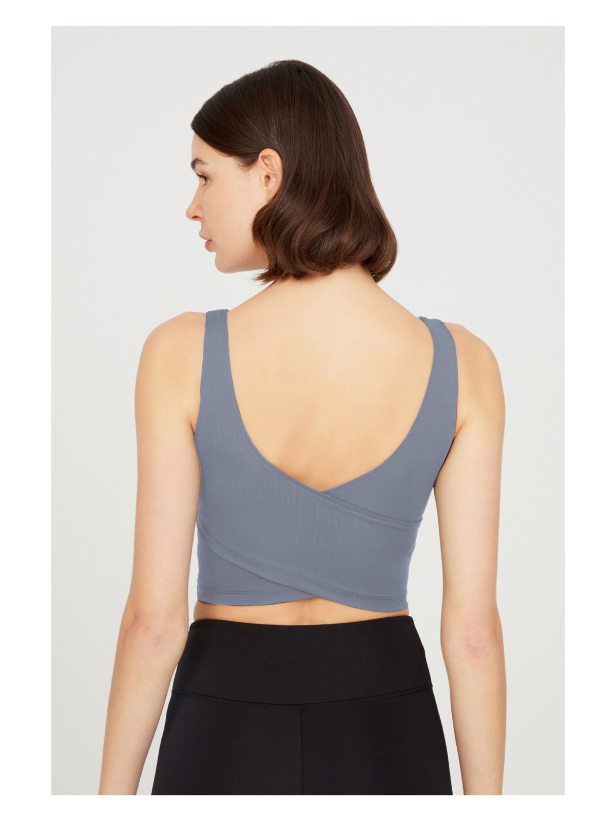 Los Ojos Lacivert Hafif Destekli Sırt Detaylı Kaplı Crop Top Spor Büstiyer - Görsel 8