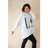 Barnie's Kadın Love Desen Beyaz Kapüşonlu Tunik