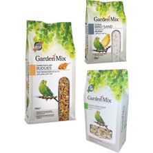 Garden Mix  Muhabbet Kuşu Bakım Seti Ballı Kuş Yemi 1 kg + Kuş Kondisyon Yemi + Kuş Kumu 3'lü