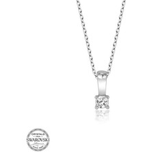 Gumush Swarovski Taşlı Gümüş Tektaş Kadın Kolye