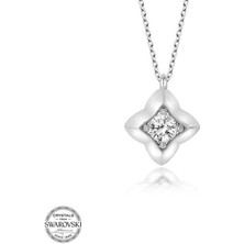 Gumush Swarovski Taşlı Gümüş Dörtgen Kadın Kolye