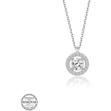 Gumush Swarovski Taşlı Gümüş Tektaş Kadın Kolye