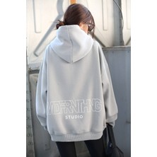 Madmext Mad Girls Boyalı Gri Baskılı Oversize Sweatshirt MG1287