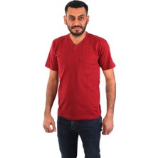 ESERIS Eser - V Yaka Kısa Kol Penye Iş Tişörtü - Cepli - Bordo