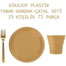Kikajoy Plastik Lüks Gold 25 Kişilik Tabak-Bardak-Çatal Seti