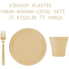 Kikajoy Plastik Lüks Krem 25 Kişilik Tabak-Bardak-Çatal Seti