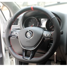 Gürler Oto Aksesuar Vw Golf 7 Dikmeli Direksiyon Kılıfı Carbon Alkantra Kırmızı Yüzük