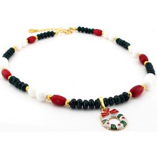 Solfera Yılbaşı Çelenk Yeni Yıl Tasarım Doğal Taş Kolye Q0465