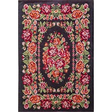 Voyage Rugs Almina Flowers Kilim Halı Desenli Siyah