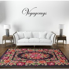 Voyage Rugs Almina Flowers Kilim Halı Desenli Siyah