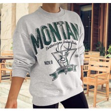 Amor Woman Montana Dijital Baskılı Yuvarlak Yaka Yei Trend Kadın Pamuk Dokuma Spor Sweatshirt